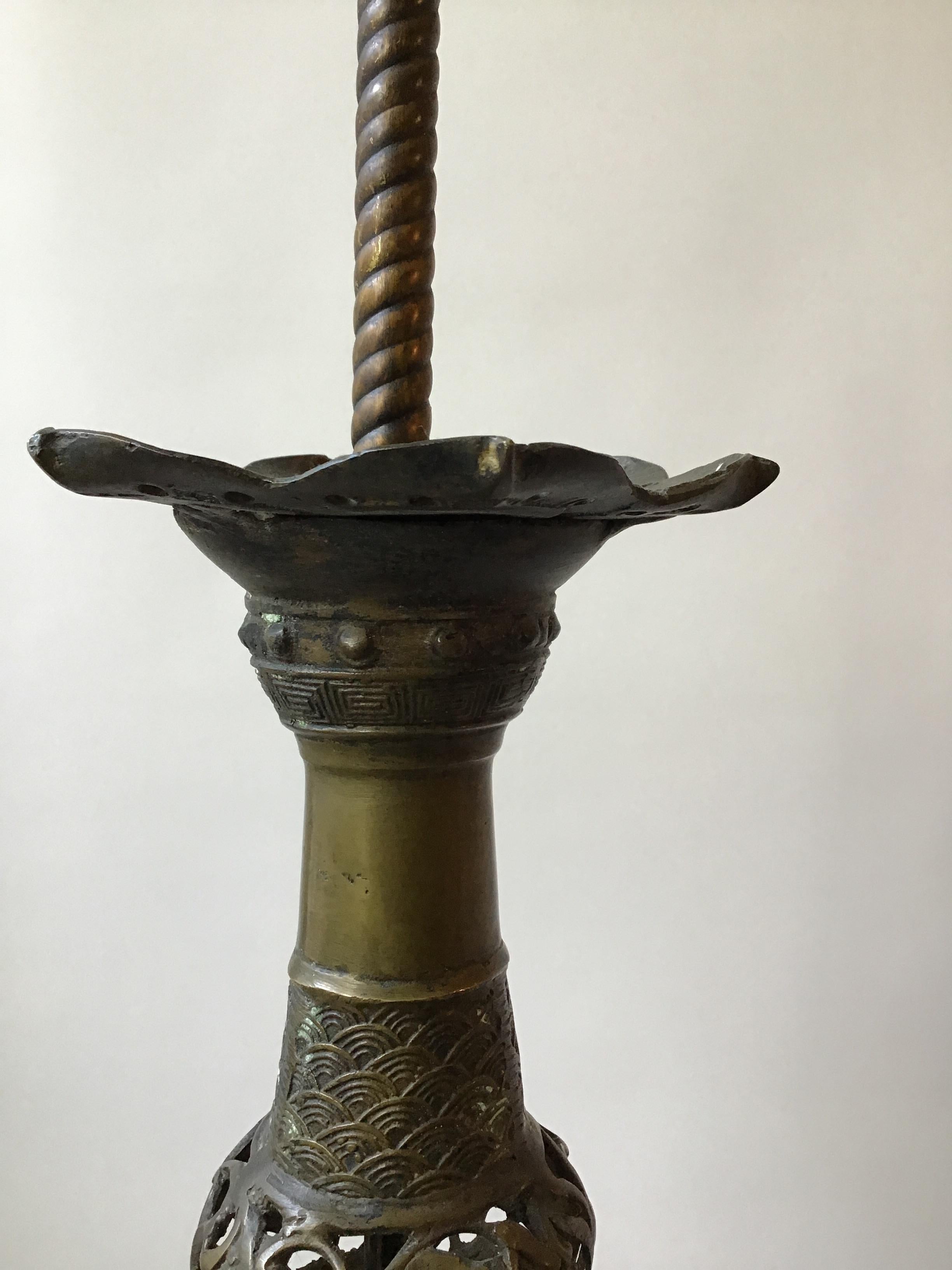 Early 20th Century 1920s Asian Bronze Table Lamp For Sale