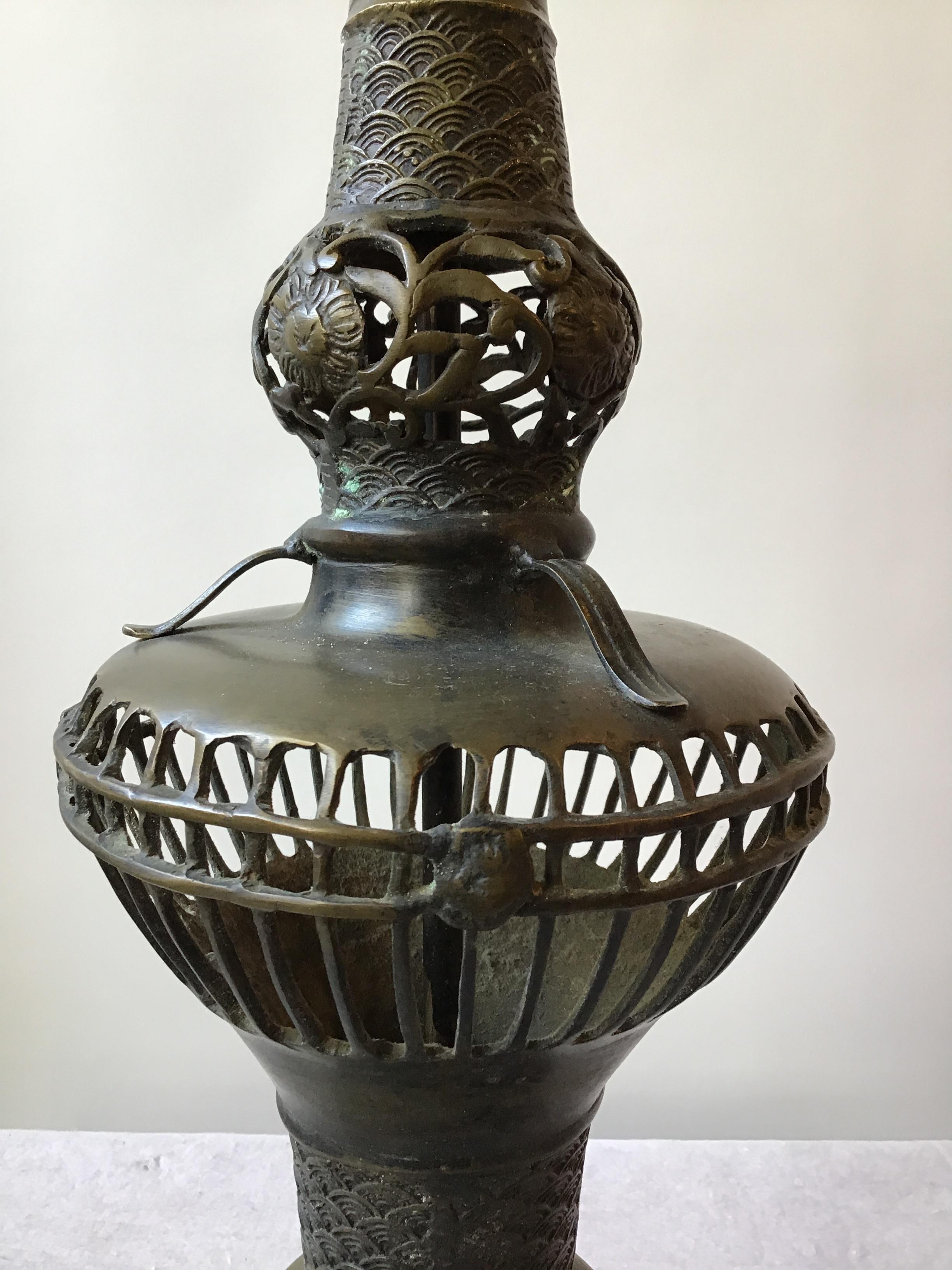 1920s Asian Bronze Table Lamp For Sale 1
