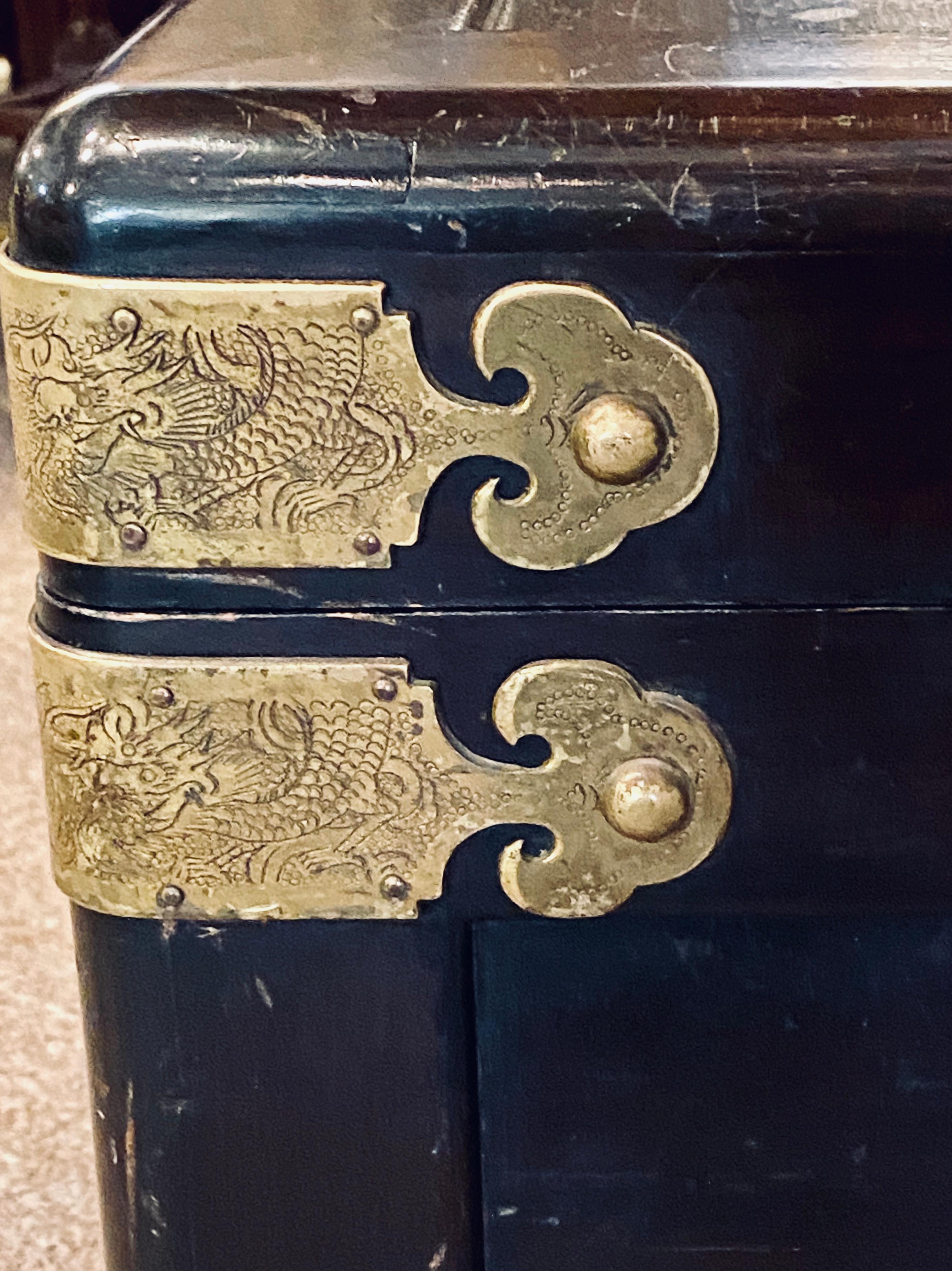 1920s Asian Dowry, Blanket or Storage Chest, Bronze Decorated J. L. George For Sale 3