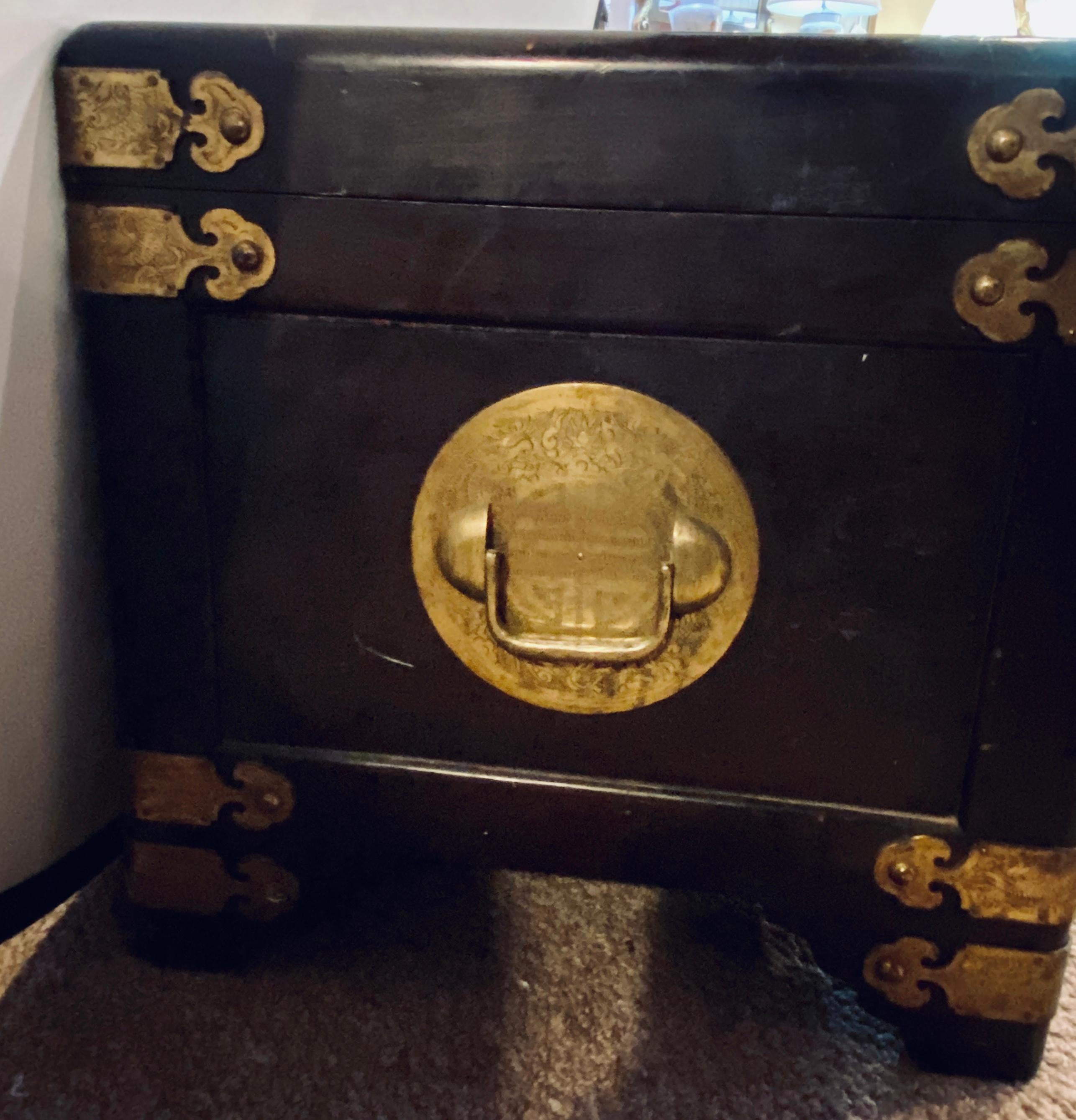 1920s Asian Dowry, Blanket or Storage Chest, Bronze Decorated J. L. George For Sale 4