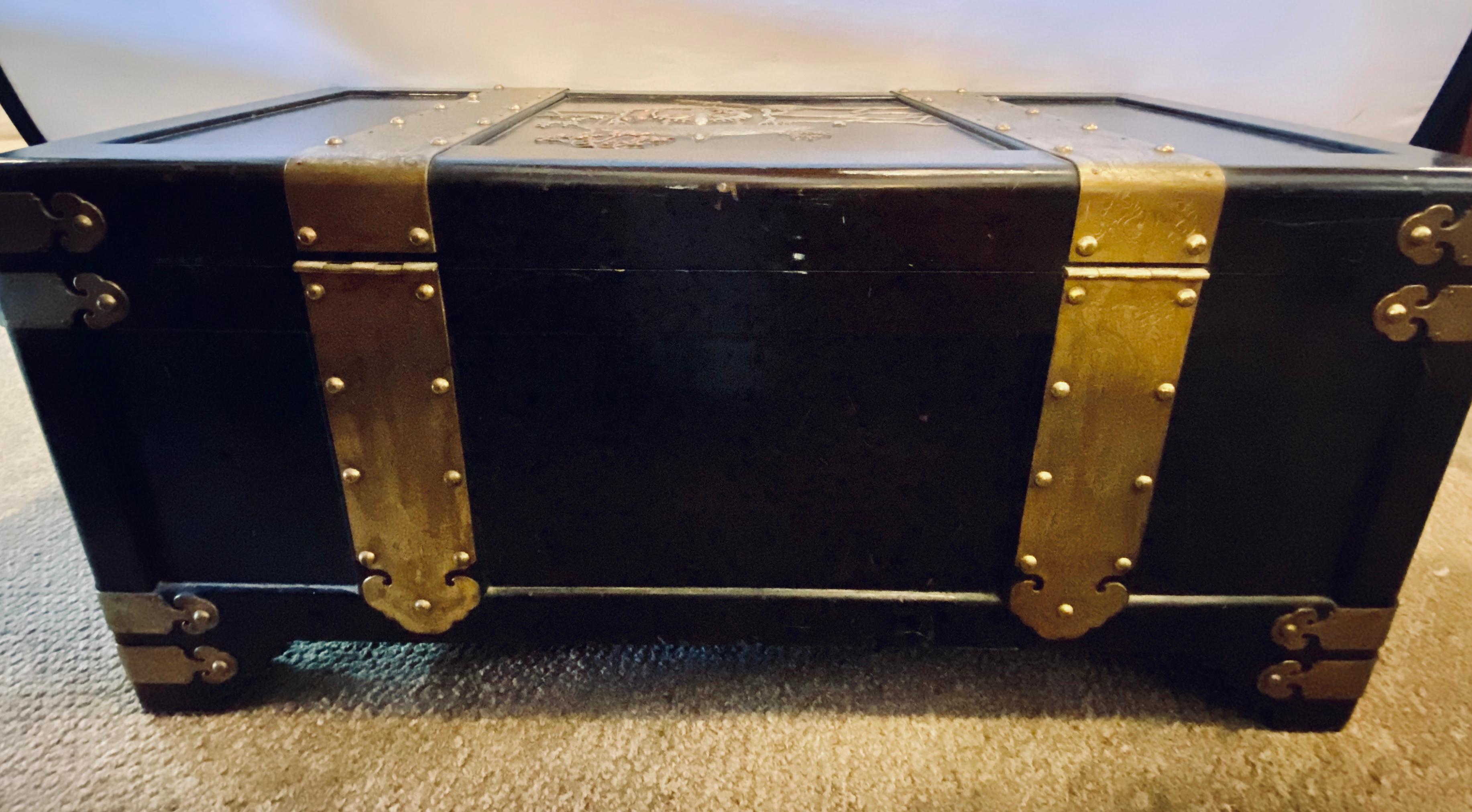 1920s Asian Dowry, Blanket or Storage Chest, Bronze Decorated J. L. George For Sale 10