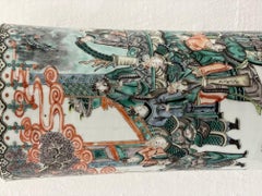 1920s Asian painted porcelain cylindrical lamp