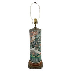 Lampe cylindrique asiatique peinte des années 1920