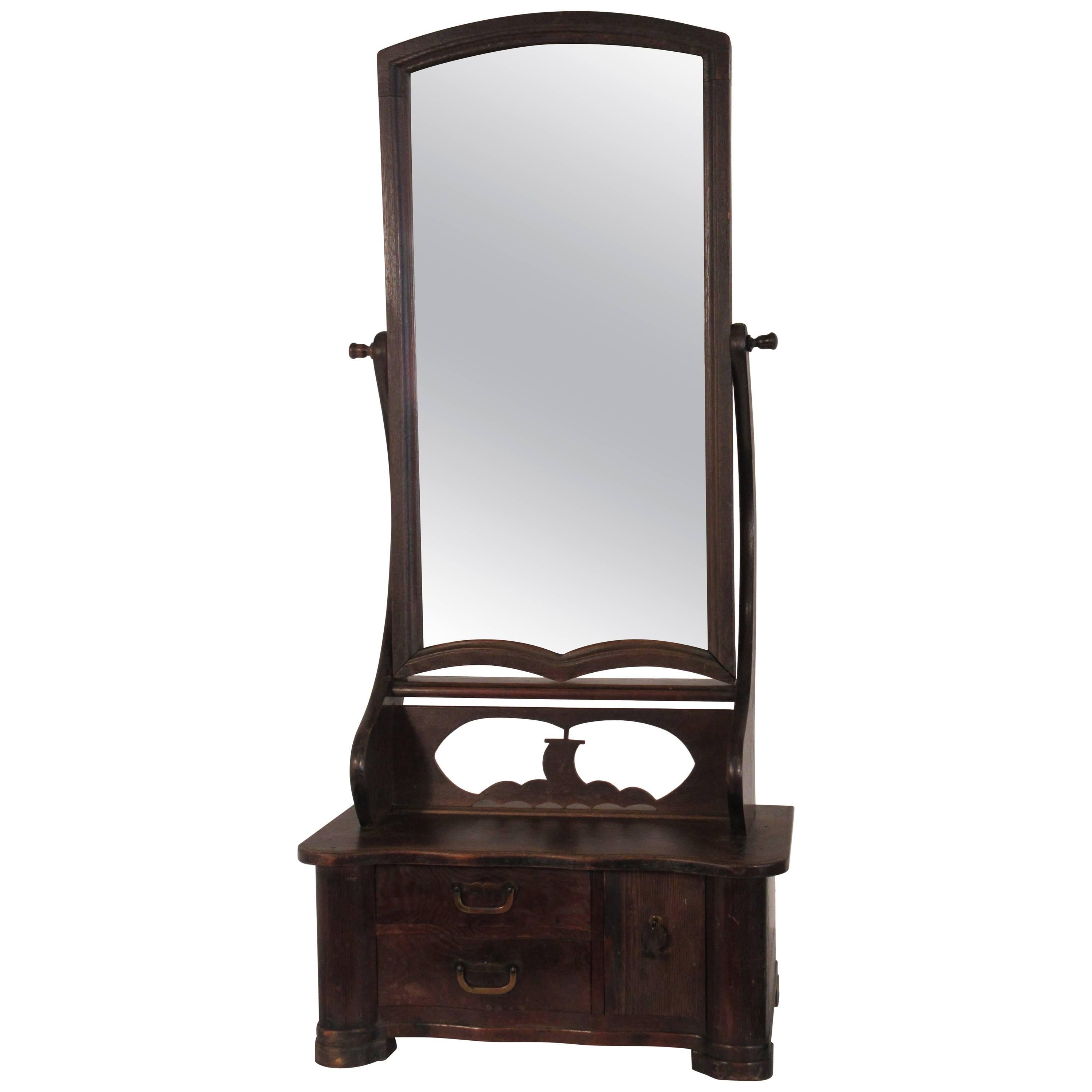 1920s Asian Shaving Mirror with Draws For Sale