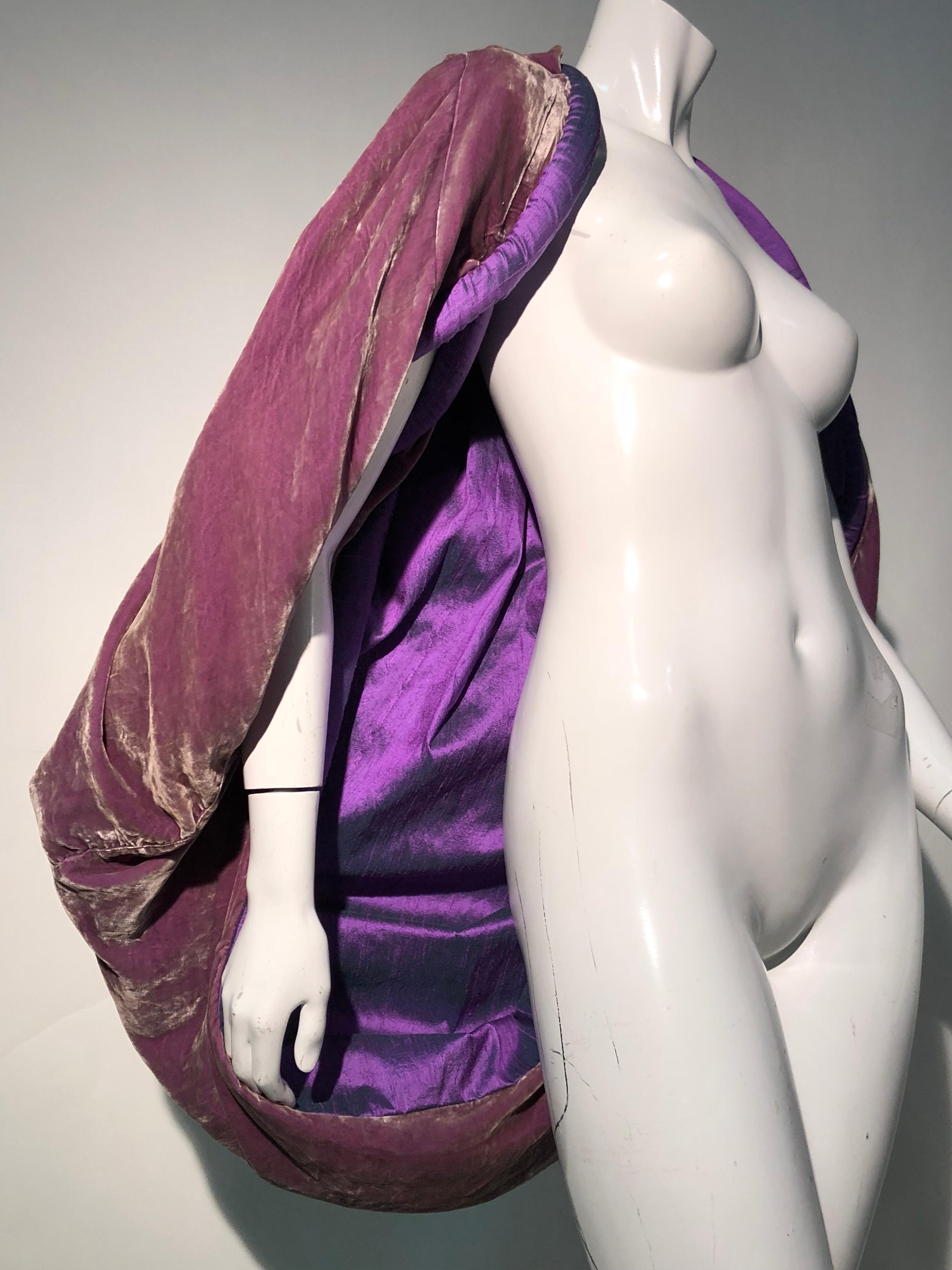 1920s Aubergine Silk Velvet Opera Cape - Redesigned by Torso Creations 6