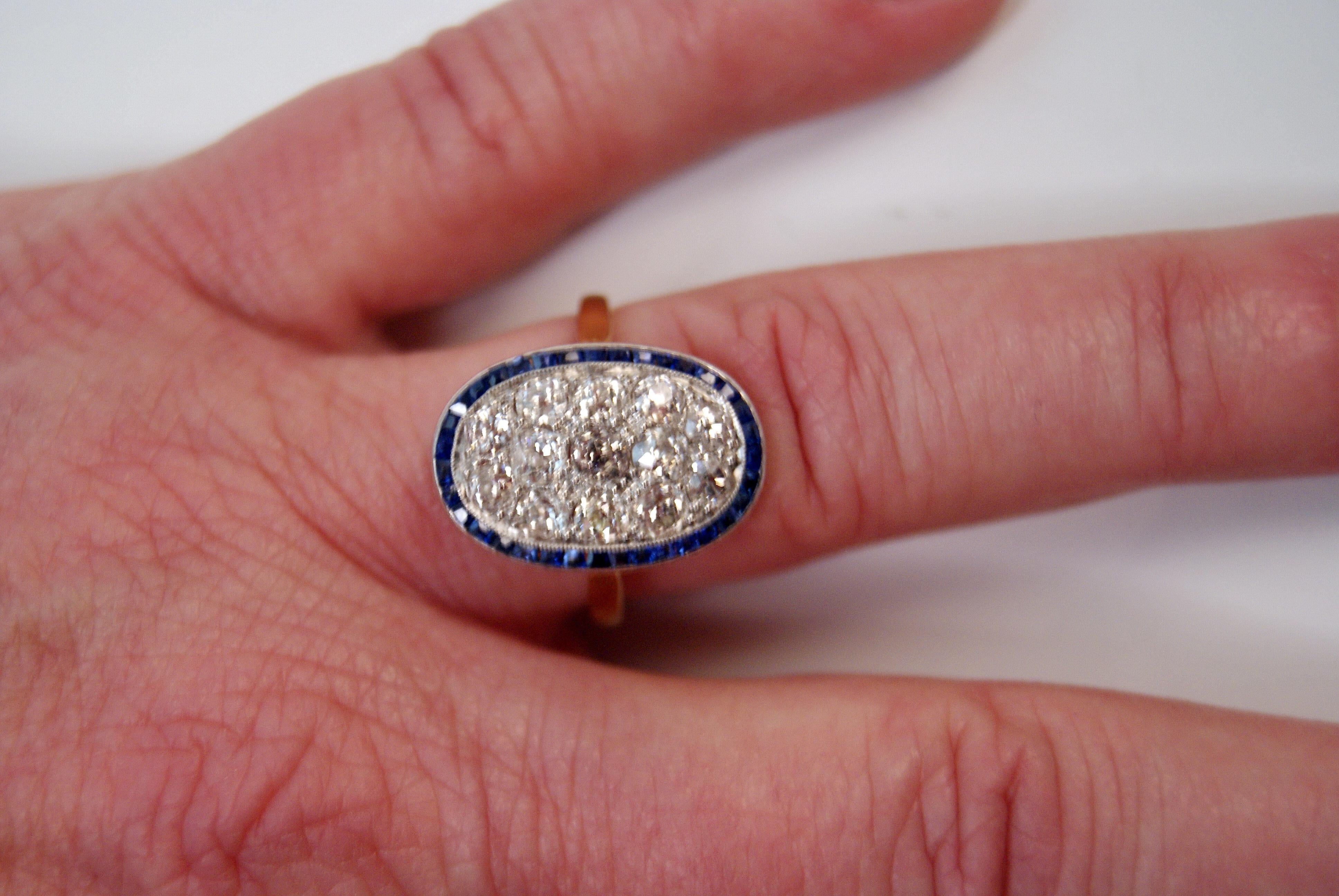 1920s Austria Art Nouveau 2.0 Carats Diamonds Sapphires Gold Ring 3