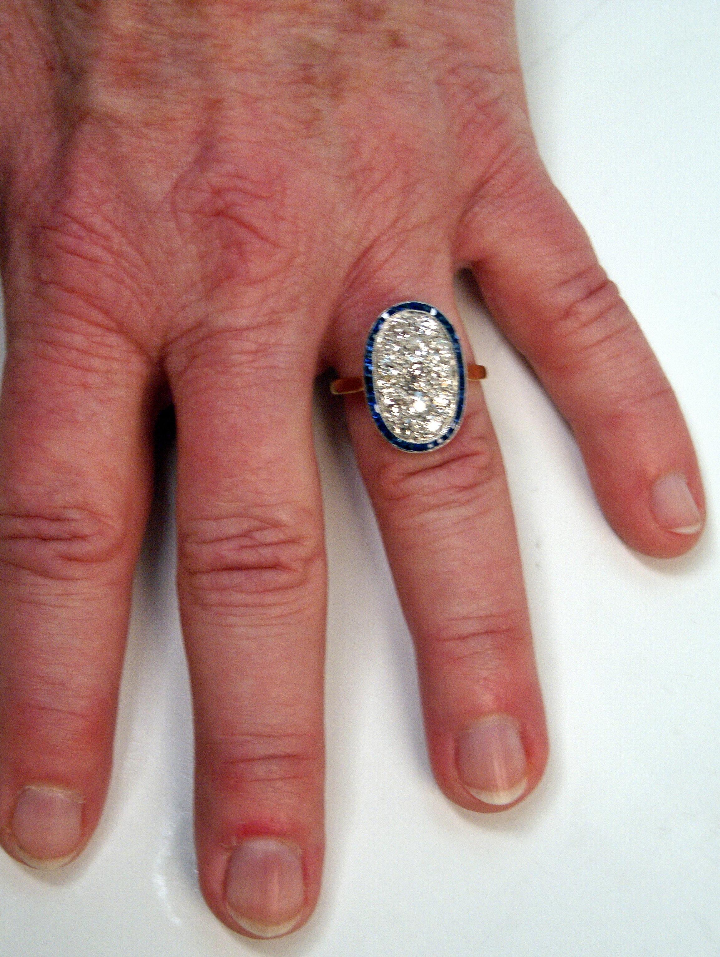 1920s Austria Art Nouveau 2.0 Carats Diamonds Sapphires Gold Ring 4