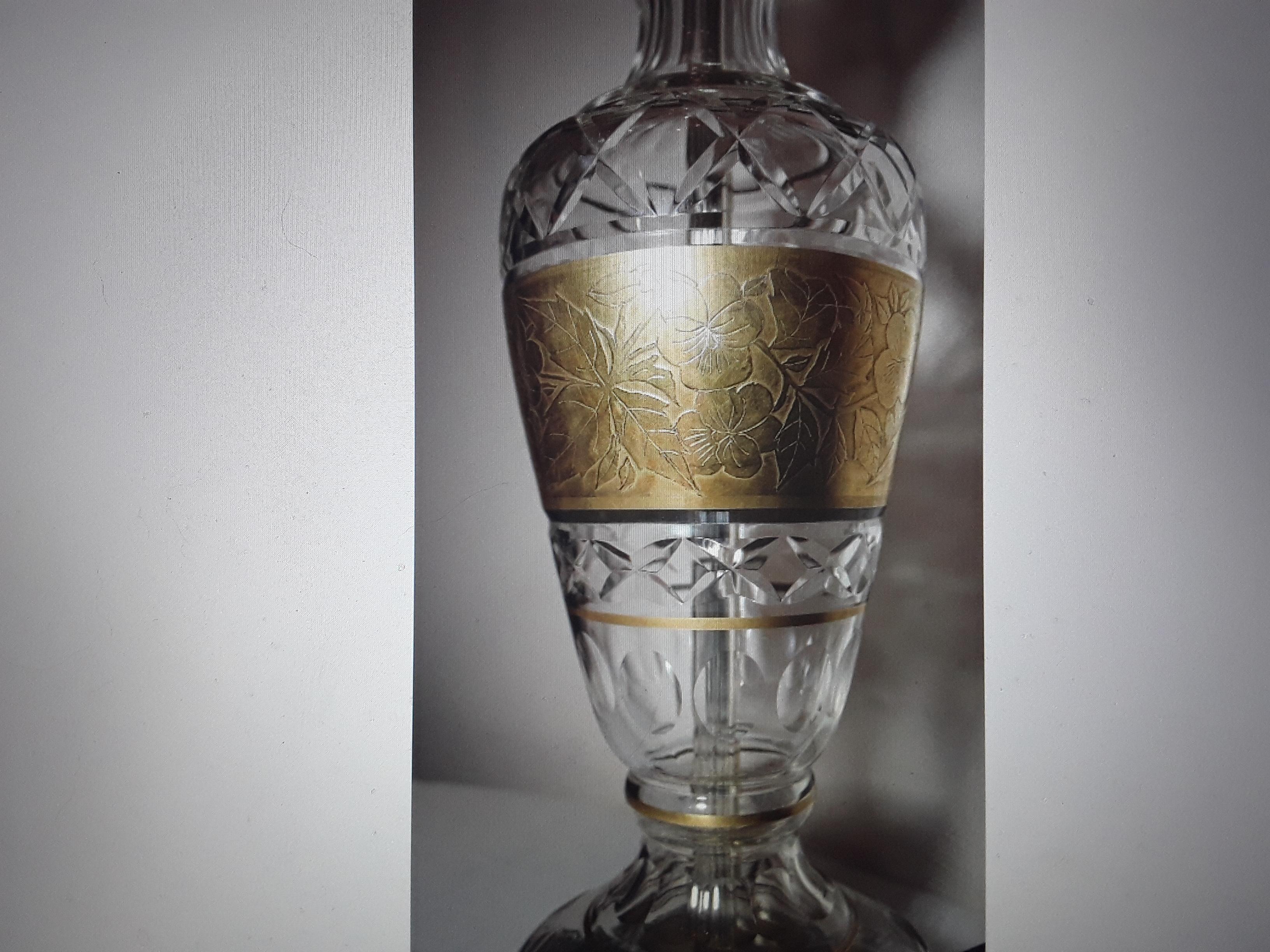 Lampe de bureau Art Déco autrichienne des années 1920 en cristal/or à bandes florales attribuée à Josef Hoffmann en vente 6