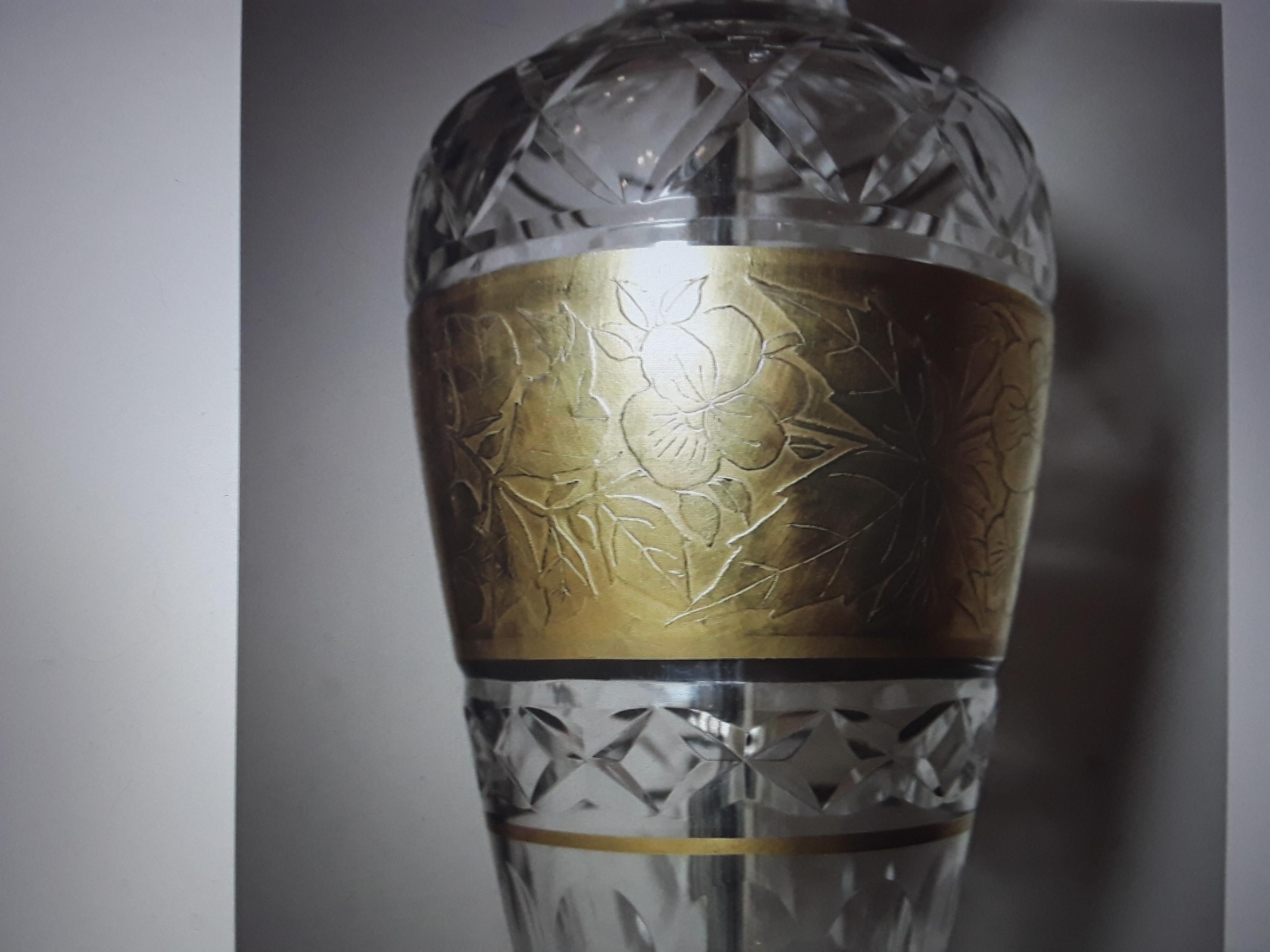 Art déco Lampe de bureau Art Déco autrichienne des années 1920 en cristal/or à bandes florales attribuée à Josef Hoffmann en vente