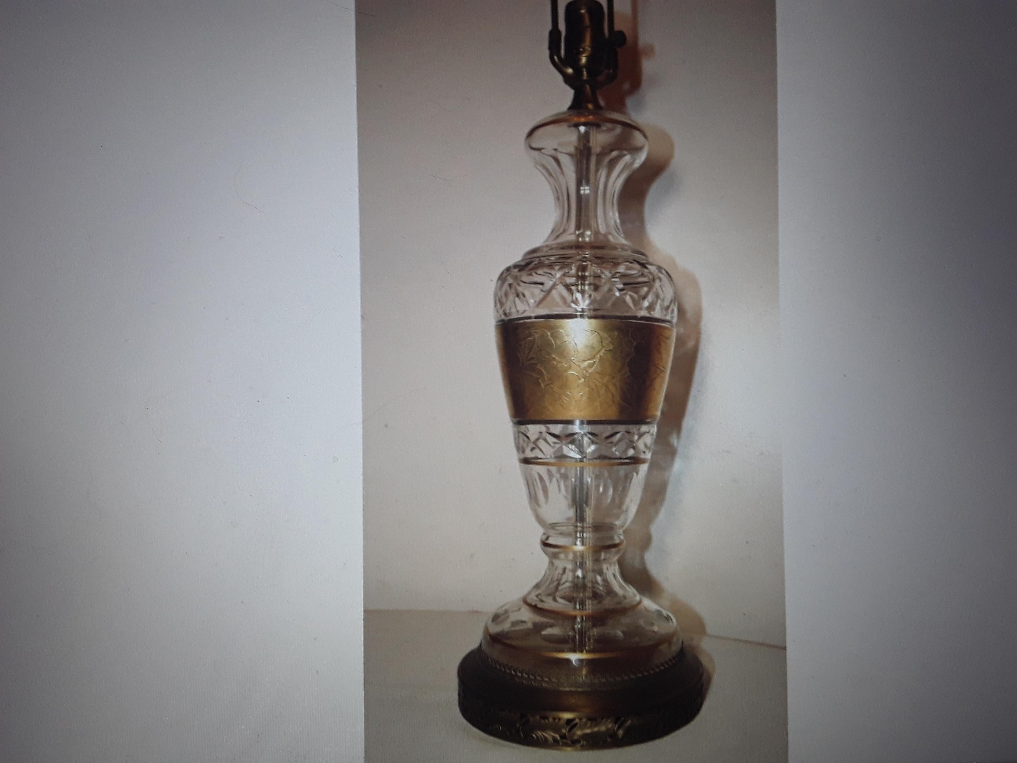1920s Austrian Art Deco Crystalw/Gold Floral Band Table Lamp attr Josef Hoffmann For Sale 4
