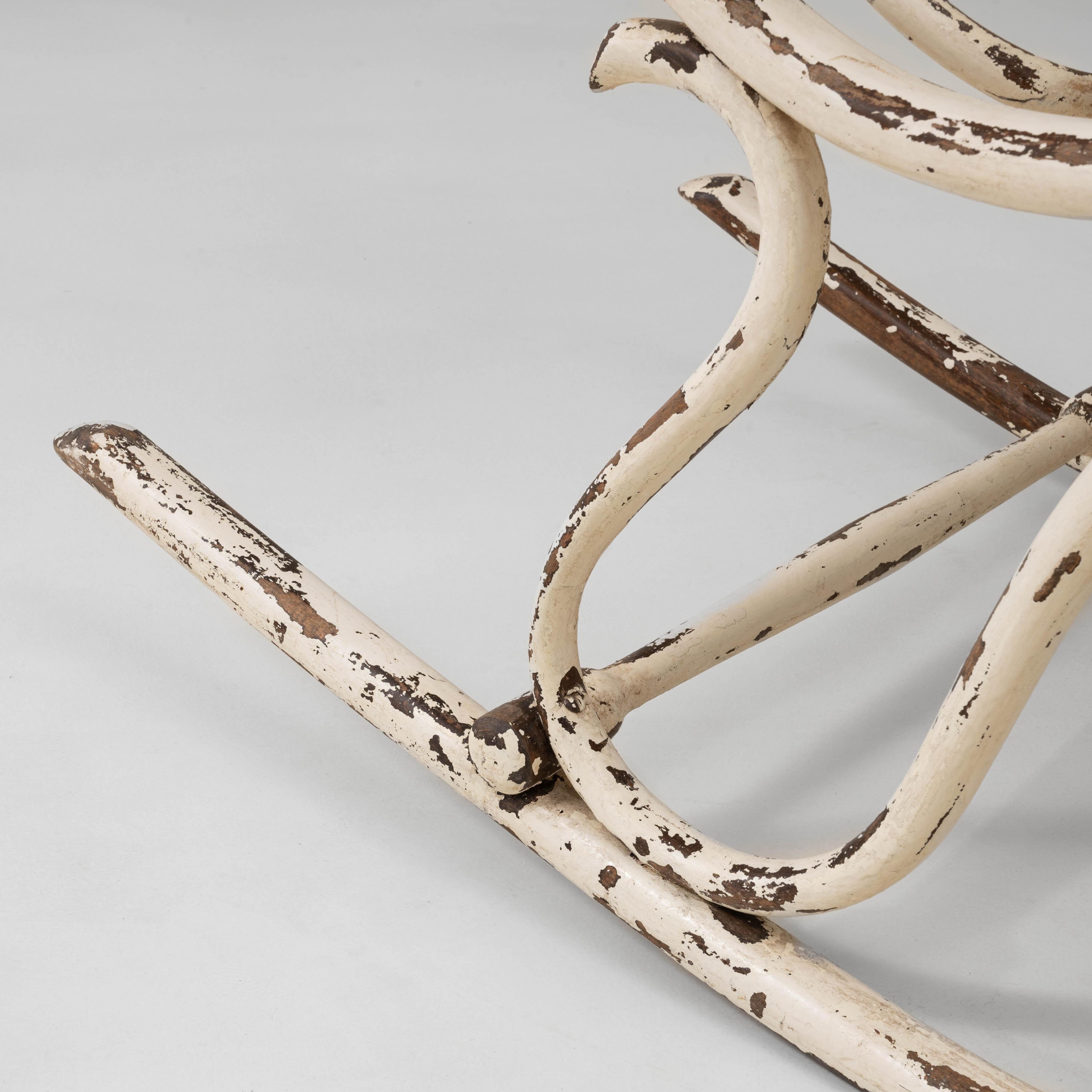 1920s Austrian Thonet-Style Bentwood Rocking Chair with Striped Upholstery For Sale 8