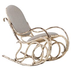 1920s Austrian Thonet-Style Bentwood Rocking Chair with Striped Upholstery