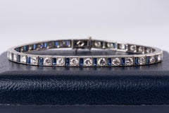 1920's Authentic Art Deco 5.00ct Diamond and Sapphire Bracelet Platinum