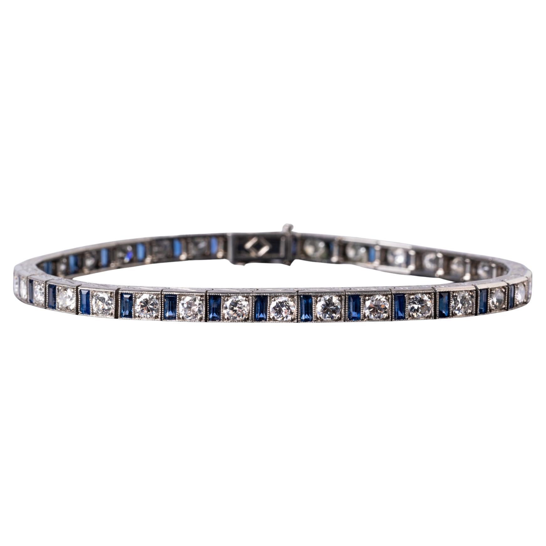 1920's Authentic Art Deco 5.00ct Diamond and Sapphire Bracelet Platinum