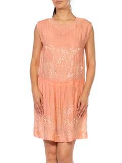 1920S Baby Pink Silk Blend Beaded Pastel Flapper Cocktail Dress