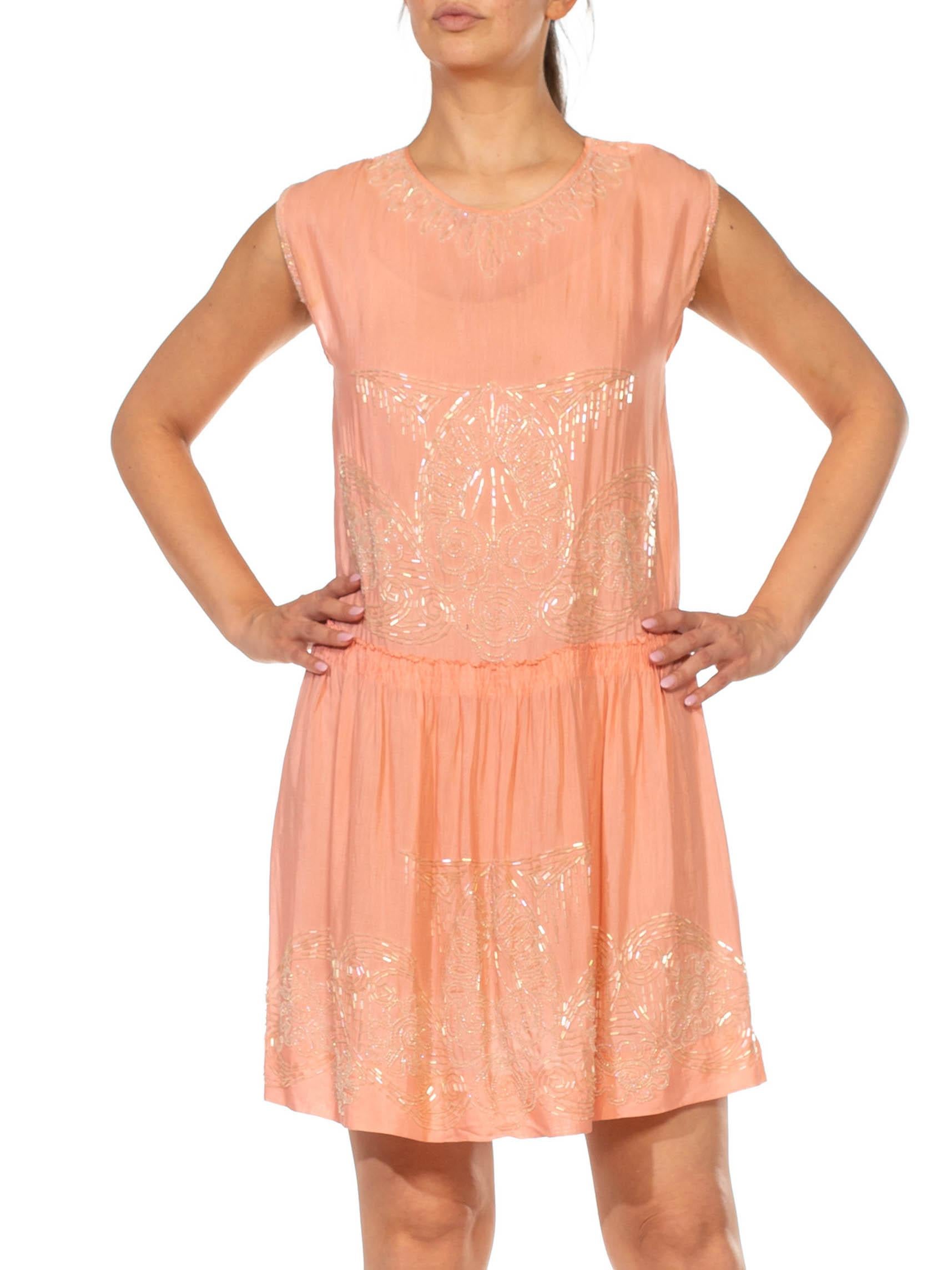 1920S Baby Pink Silk Blend Beaded Pastel Flapper Cocktail Dress In Excellent Condition For Sale In New York, NY