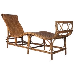 Antique 1920s Bamboo and Rattan Chaise Longue