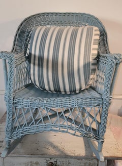 1920s Bar Harbor Robin Egg Blue Wicker Rocker
