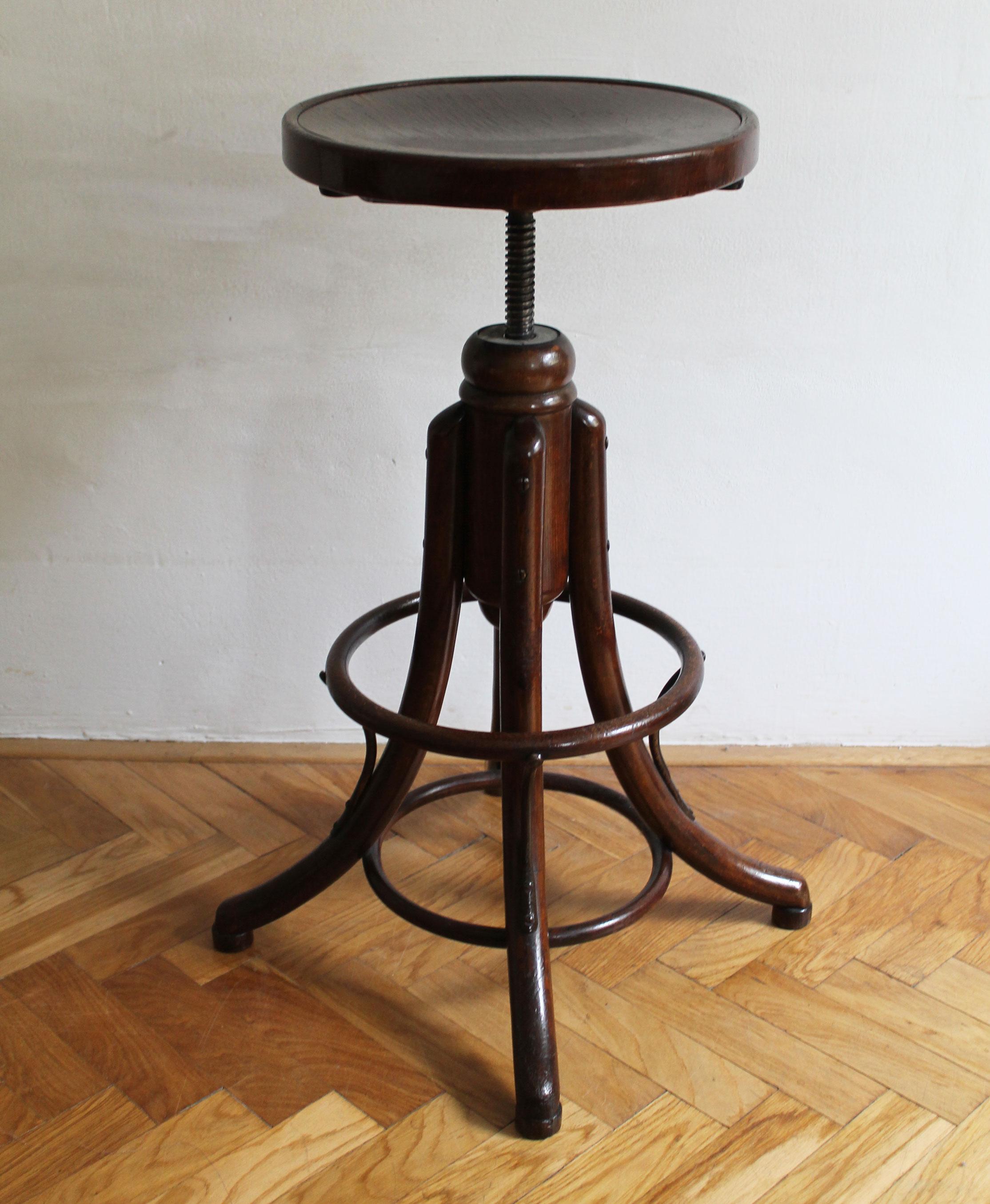Beech 1920's Bar Swivel Stool by Thonet For Sale