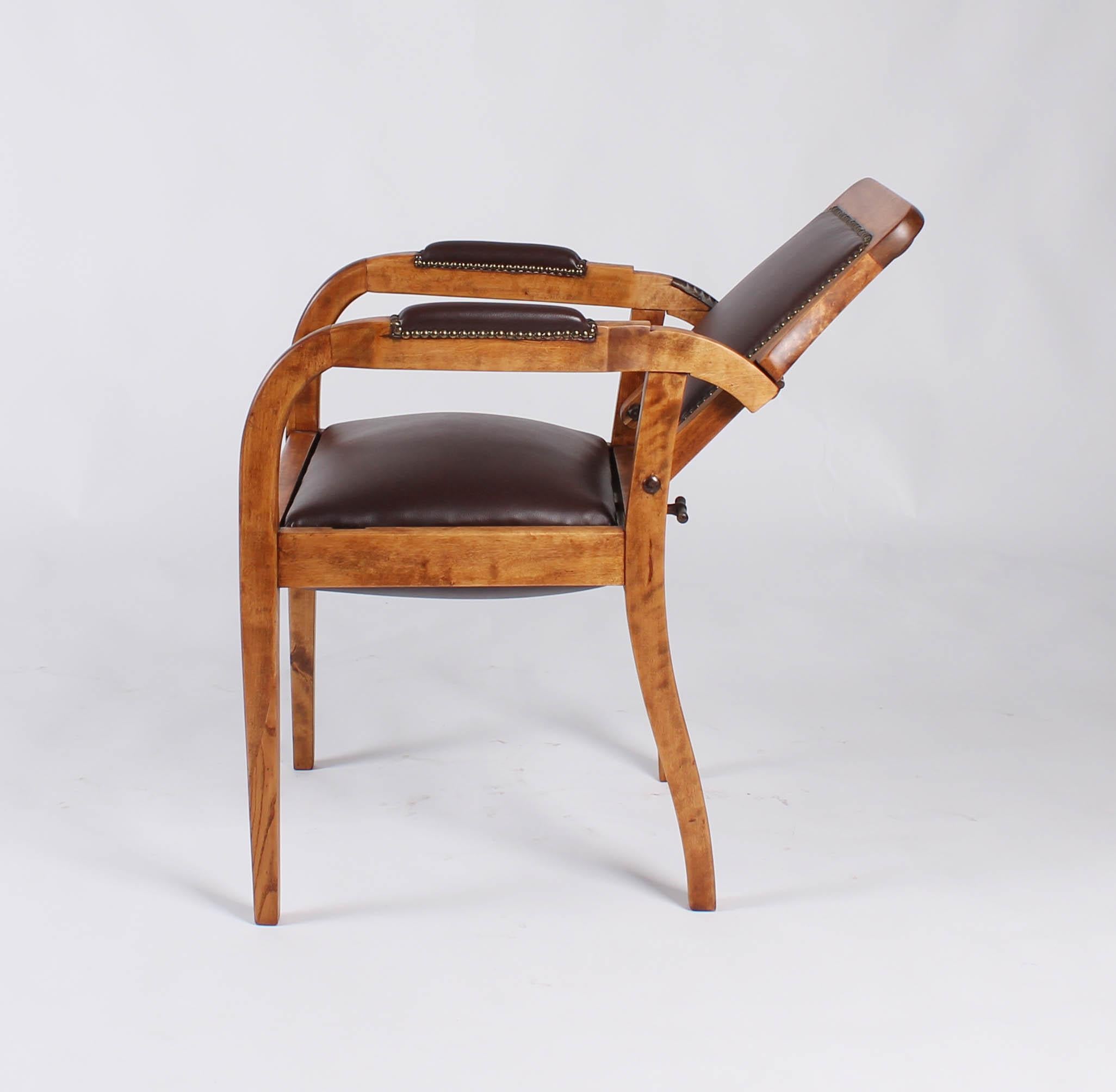 Antique barber chair

Germany
birch
1920's

Dimensions:
seat height 48 cm, total height 93 cm, width 58 cm

Description:
Straight armchair with curved armrests made of solid birch wood. Tapered square legs. Typical design of the