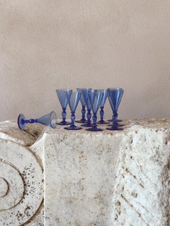 Verres à vin de dessert Barovier Blue des années 1920, soufflés à la main à Murano (lot de 10)