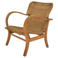 Antique 1920s Bauhaus Beech and Woven Rope / Cane Armchairs by Erich Dieckmann