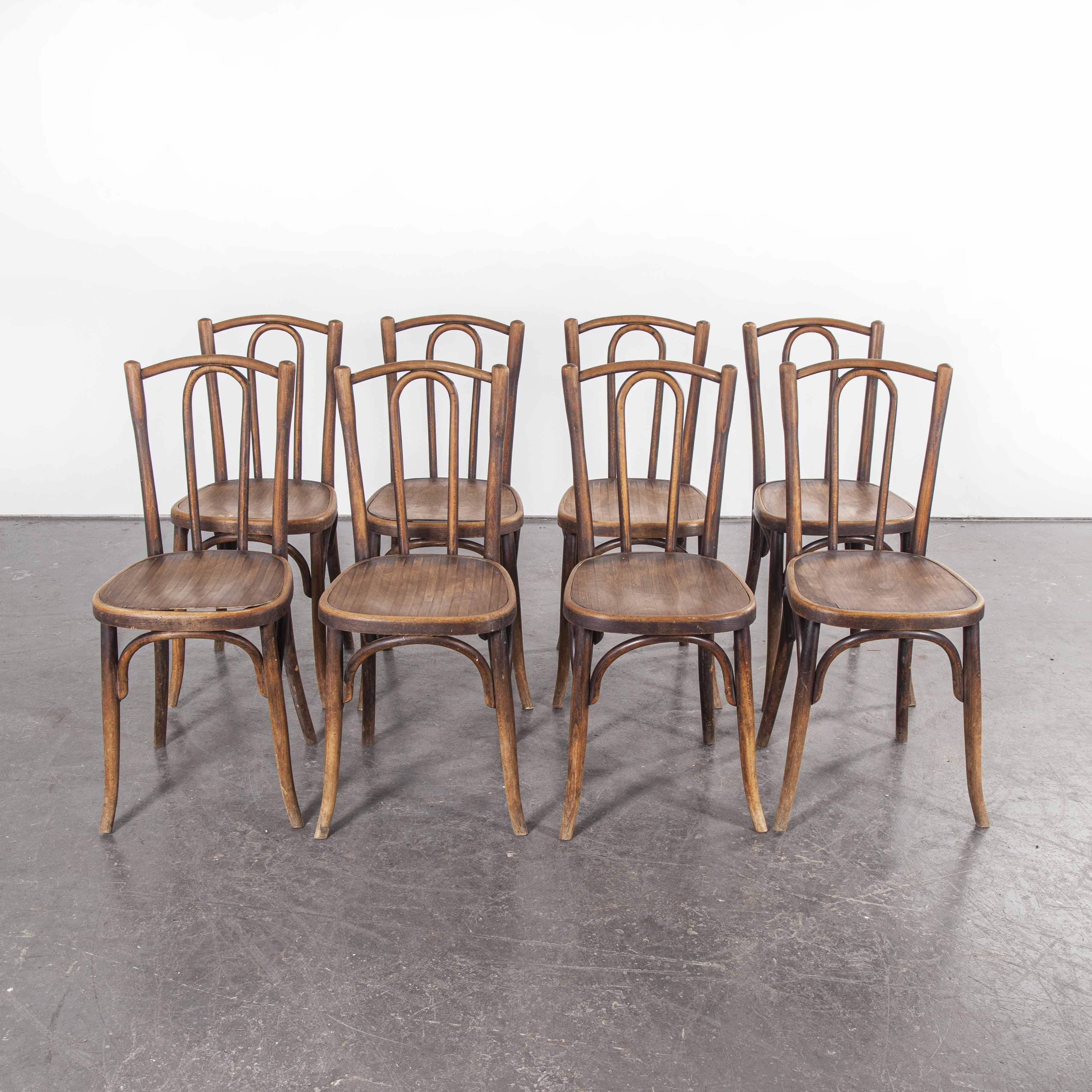 French 1920s Baumann Bentwood Bistro Dining Chair, Maison Rouget, Set of Eight
