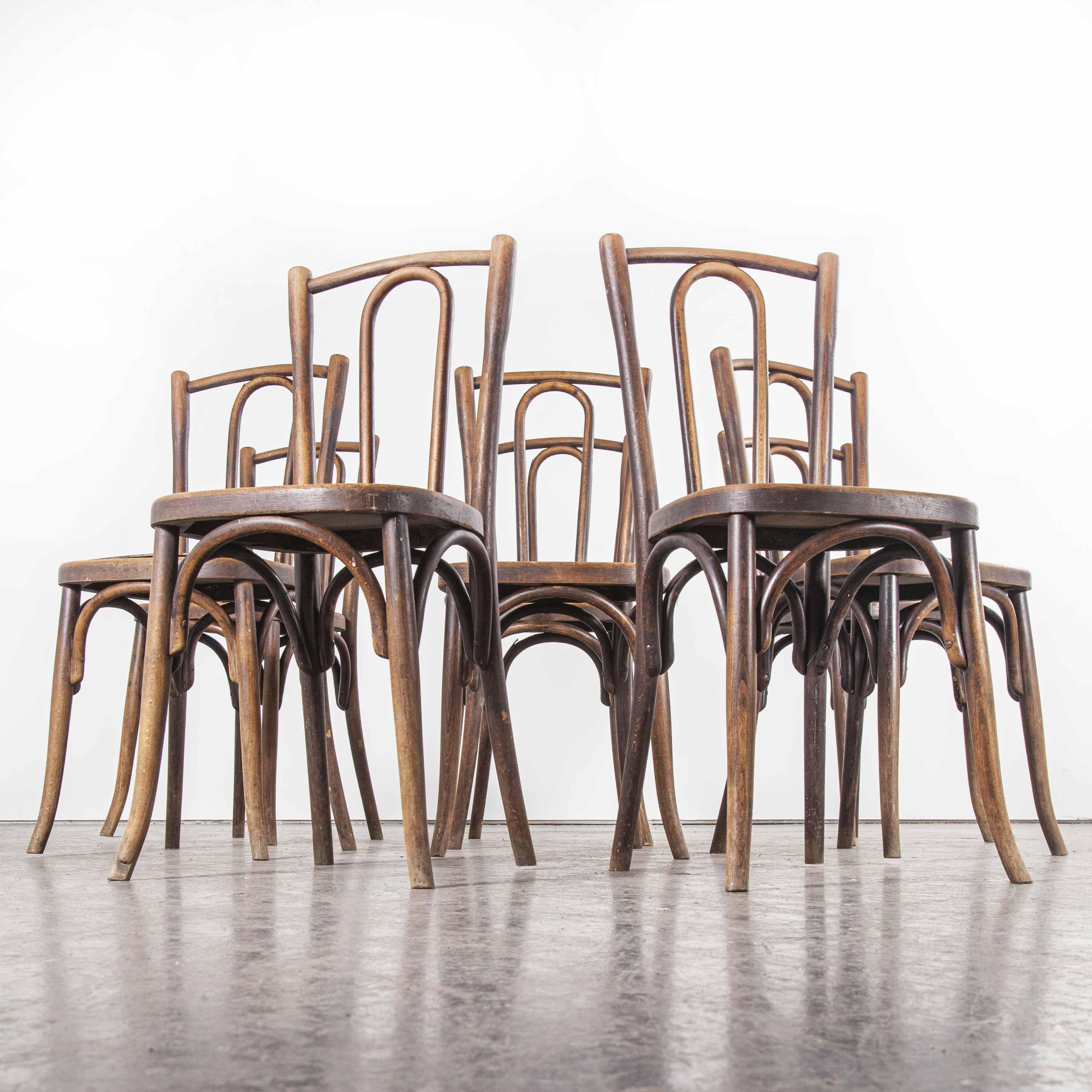 Early 20th Century 1920s Baumann Bentwood Bistro Dining Chair, Maison Rouget, Set of Eight