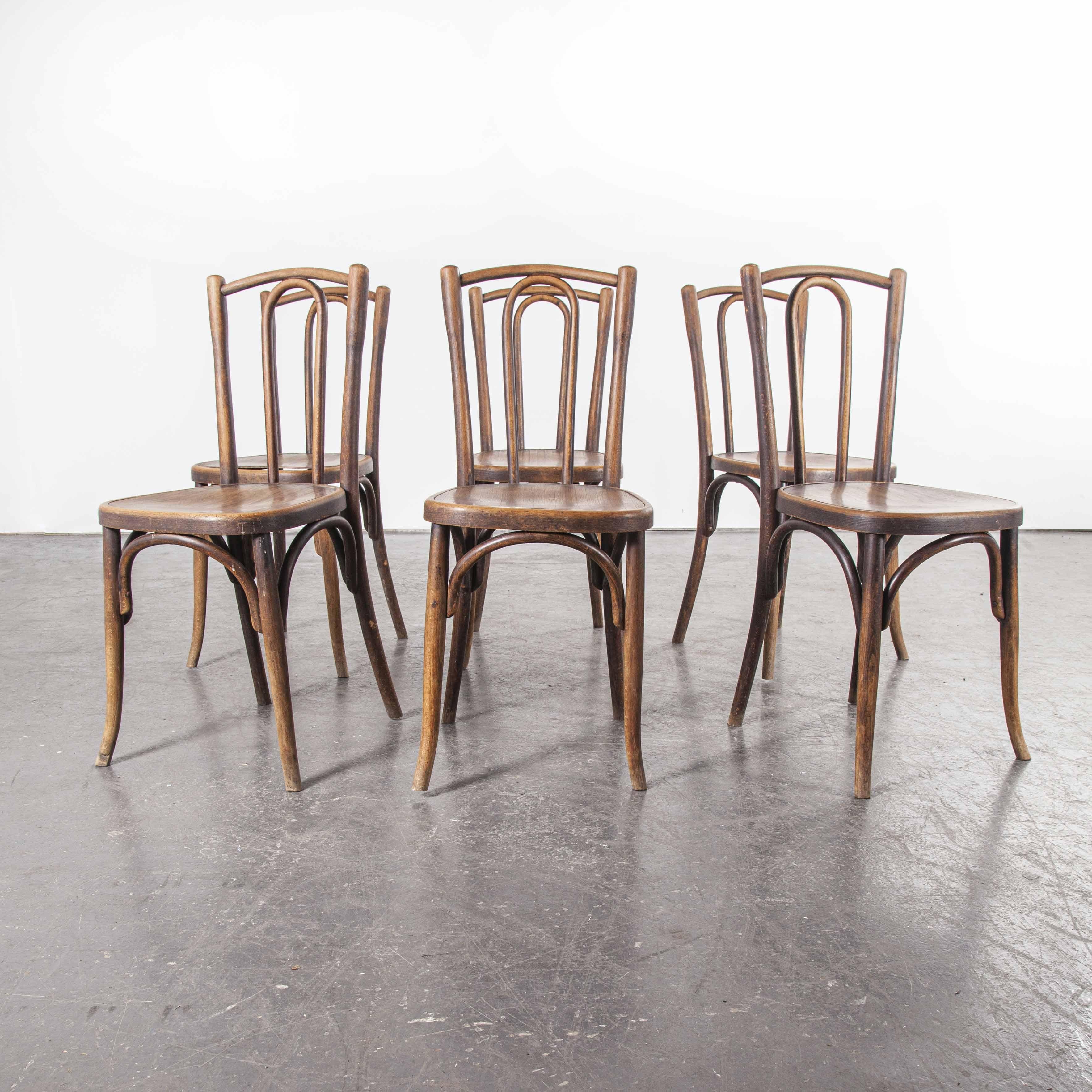 French 1920s Baumann Bentwood Bistro Dining Chair, Maison Rouget, Set of Six