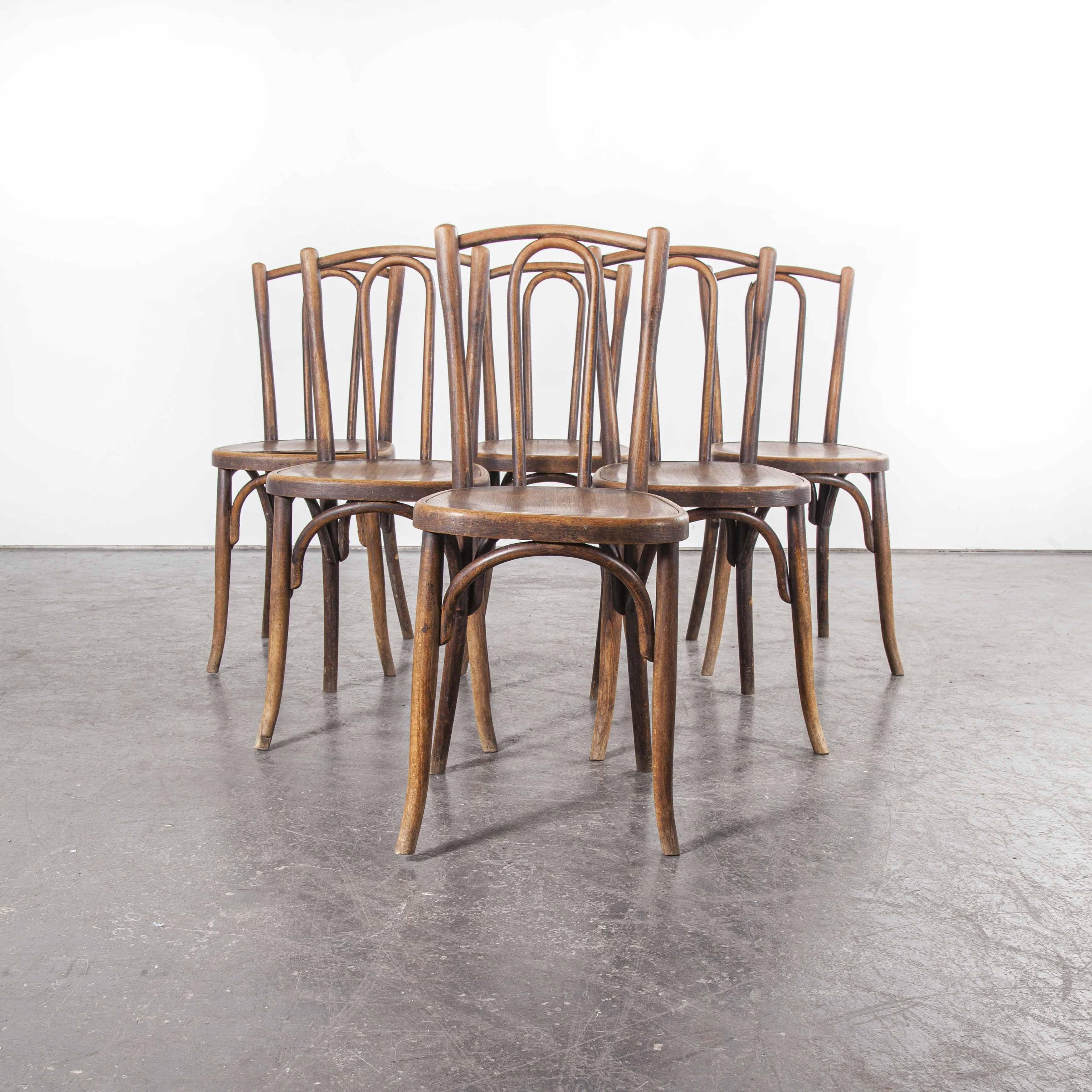Early 20th Century 1920s Baumann Bentwood Bistro Dining Chair, Maison Rouget, Set of Six