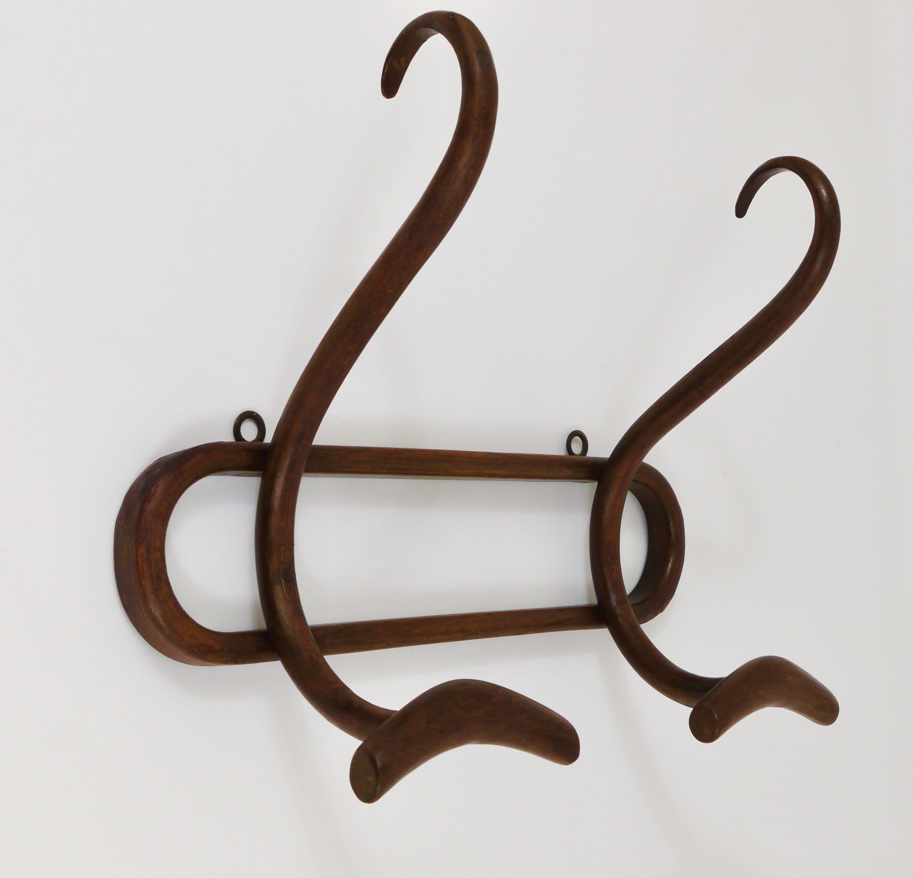 French 1920s Baumann France Art Nouveau Bentwood Wall Coat Rack with S Hooks