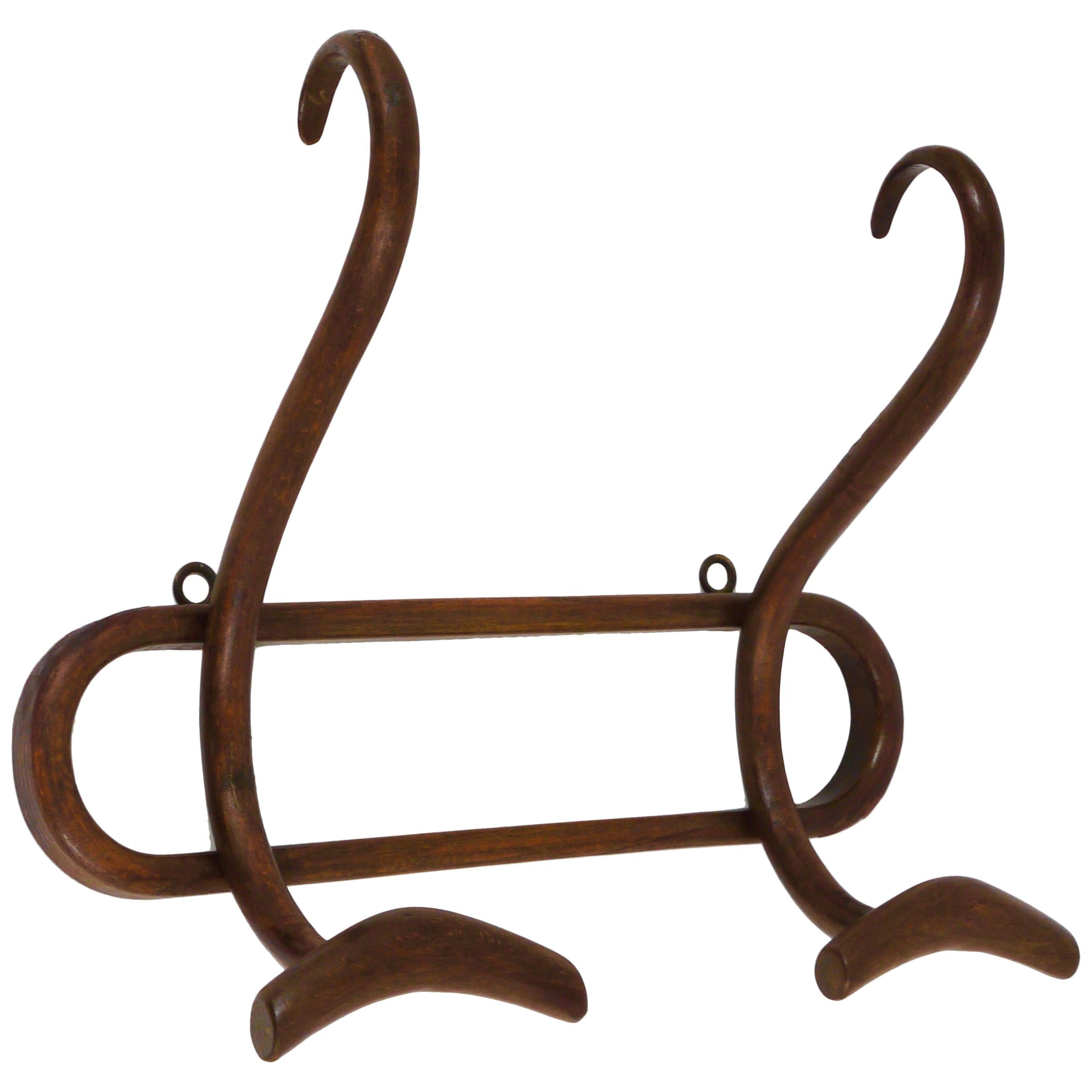 1920s Baumann France Art Nouveau Bentwood Wall Coat Rack with S Hooks