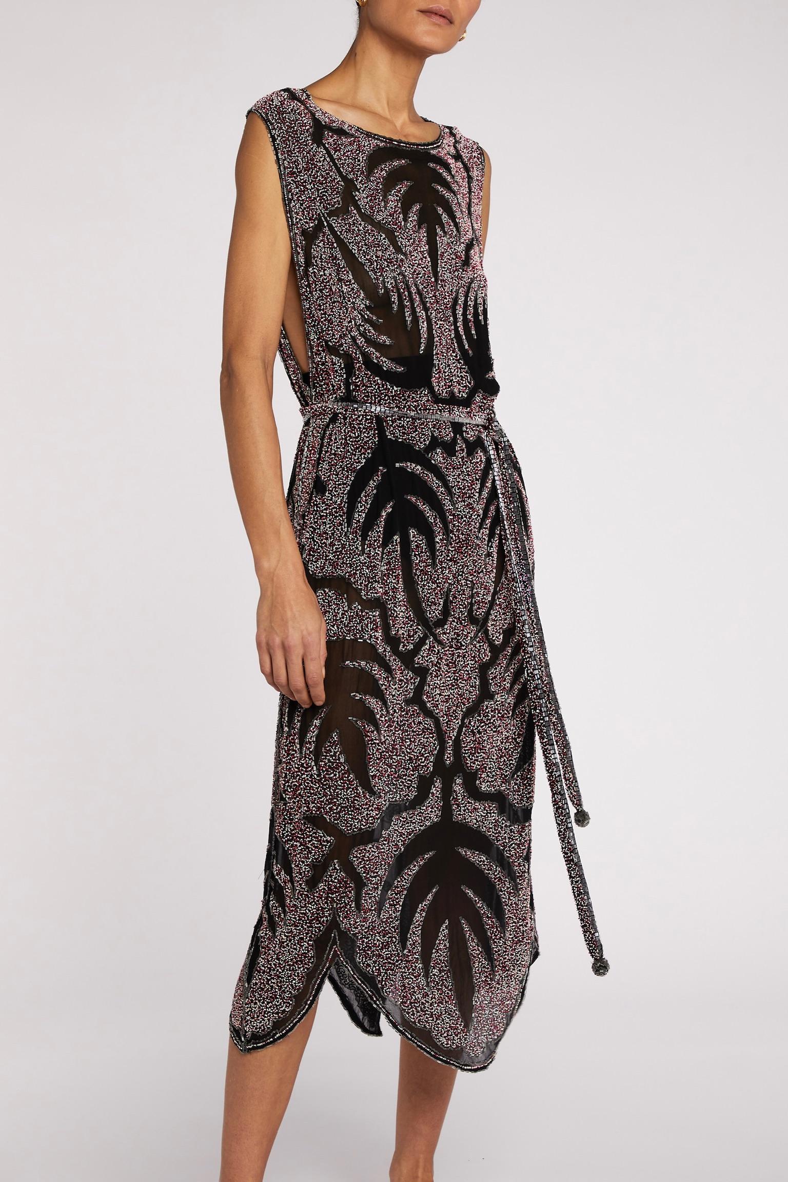 Black 1920s Beaded Flapper Dress For Sale