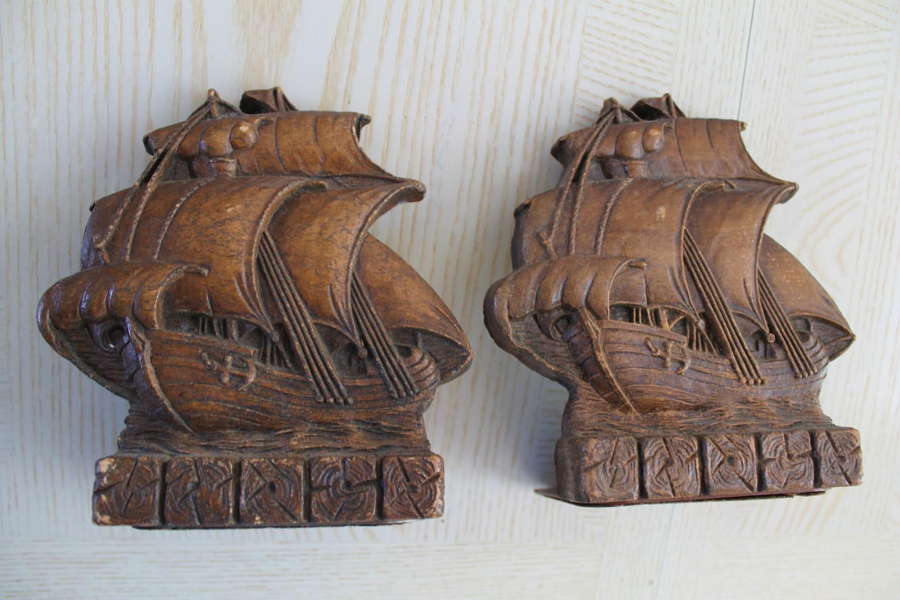Wonderful!

1920s  PAIR
GALLEON SHIP 
BOOKENDS

This is a marvelous early 20th century pair of Galleon sculptured bookends! This pair were clearly designed to capture the romance of reading and how books took you on adventures now, the way galleons
