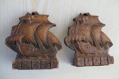 1920s Beautiful Pair Galleon Ship Bookends  Early Synthetic Plastics Shelf Decor