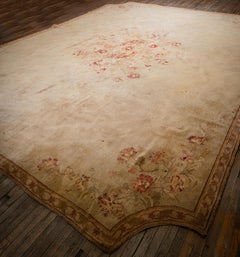 1920s Beige Cream Floral Neoclassical Knotted Antique European Savonnerie Rug