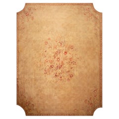 1920s Beige Cream Floral Neoclassical Knotted Antique European Savonnerie Rug