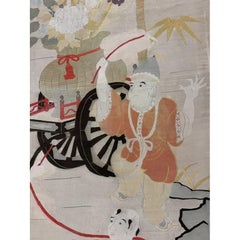 1920s Beige Field Artistic East Asian Heritage Antique Japenese Kesi Woven Rug