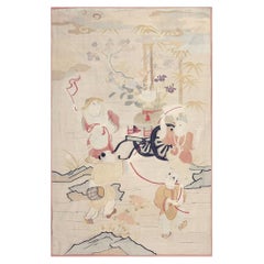 1920s Beige Field Artistic East Asian Heritage Antique Japenese Kesi Woven Rug