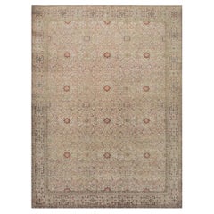 1920s Beige Ground Antique "Crisp Design Logic Knotted Wool Persian Tabriz Rug