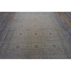 1920s Beige Ground Antique "Crisp Design Logic Knotted Wool Tabriz Room Size Rug