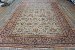 1920s Beige Room Size Antique Allover Floral Knotted Wool Mahal Rug