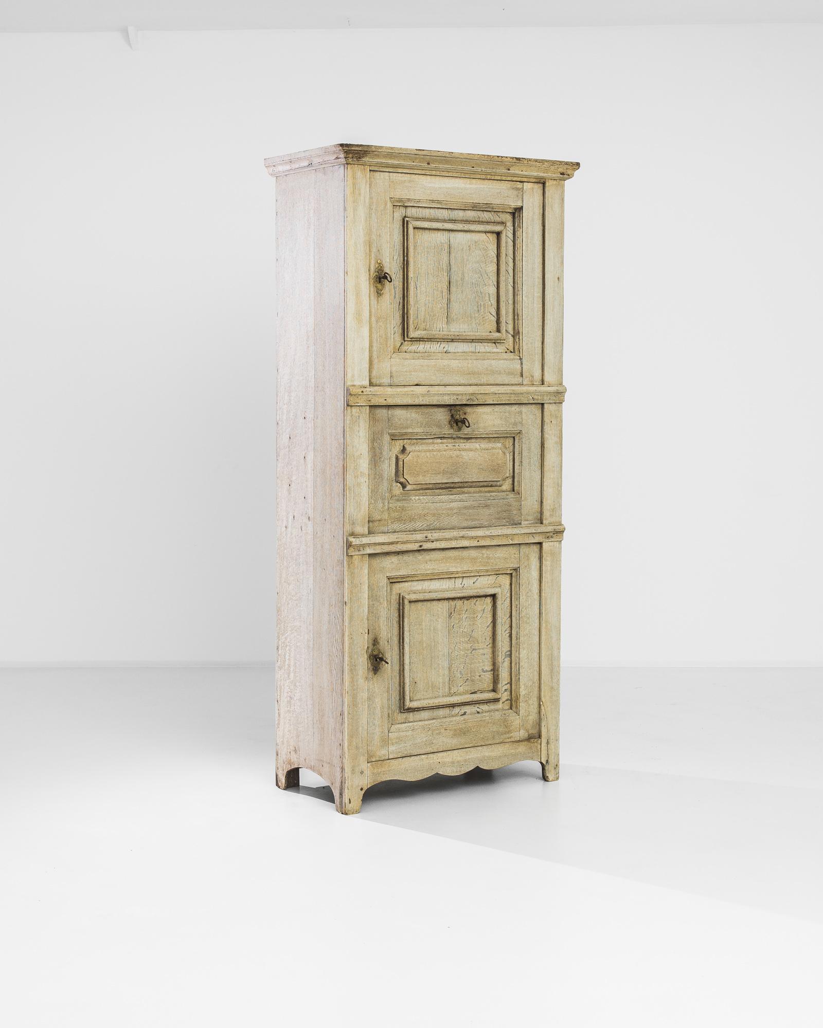 French Provincial 1920s Belgian Bleached Oak Secretary Cabinet