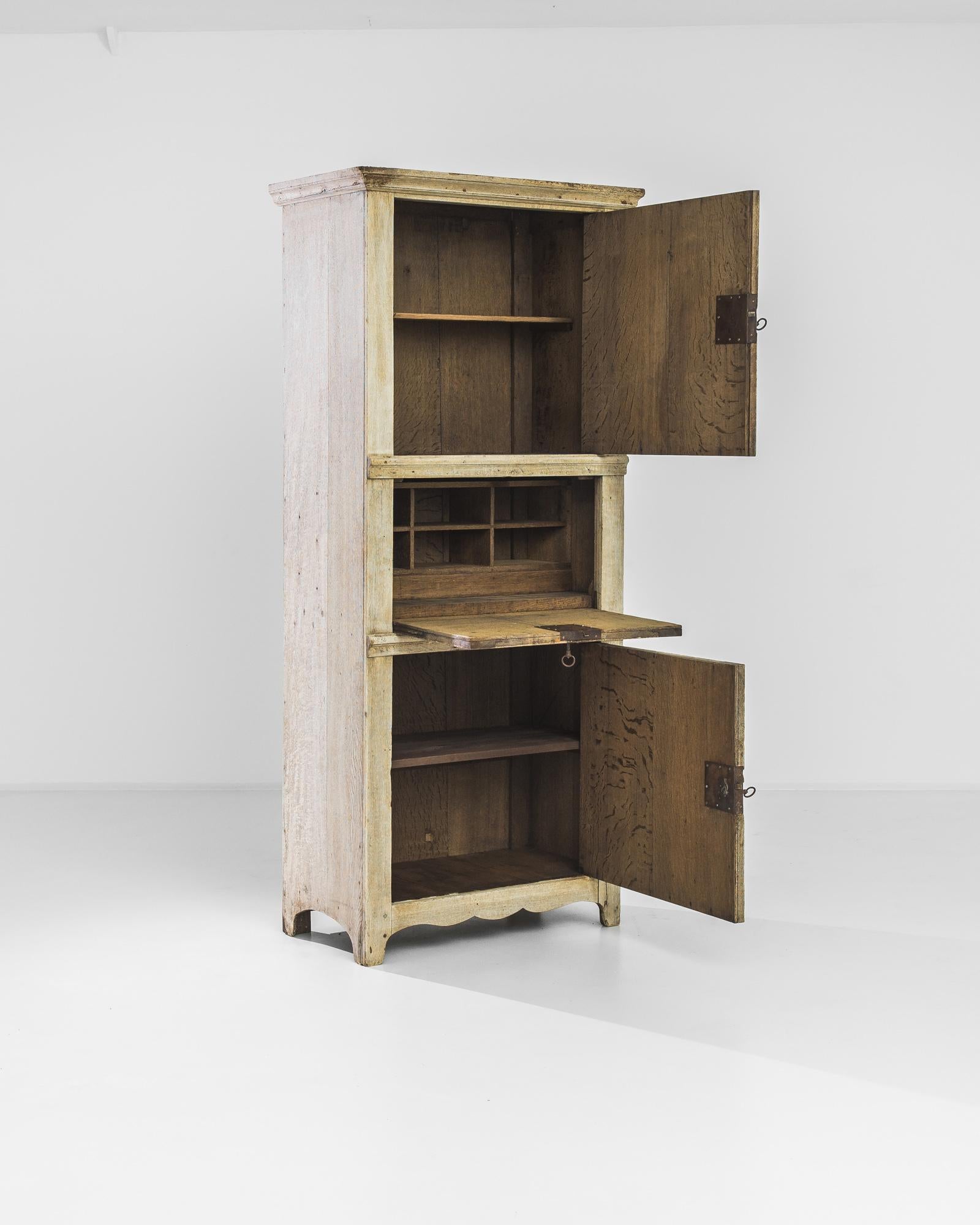 French 1920s Belgian Bleached Oak Secretary Cabinet