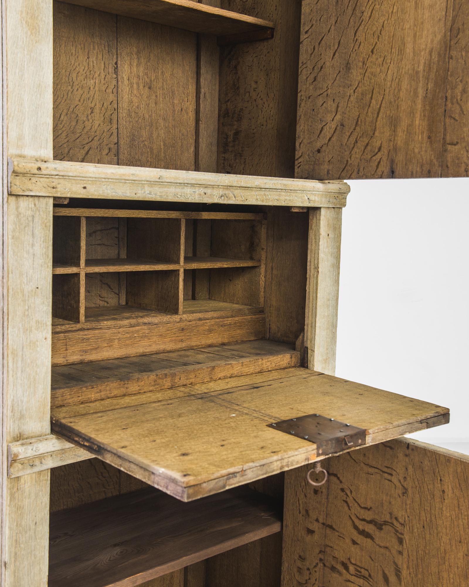 1920s Belgian Bleached Oak Secretary Cabinet In Good Condition In High Point, NC