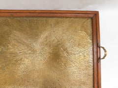 1920's Belgian Brass and Oak Art Deco Tray with Sunburst Design