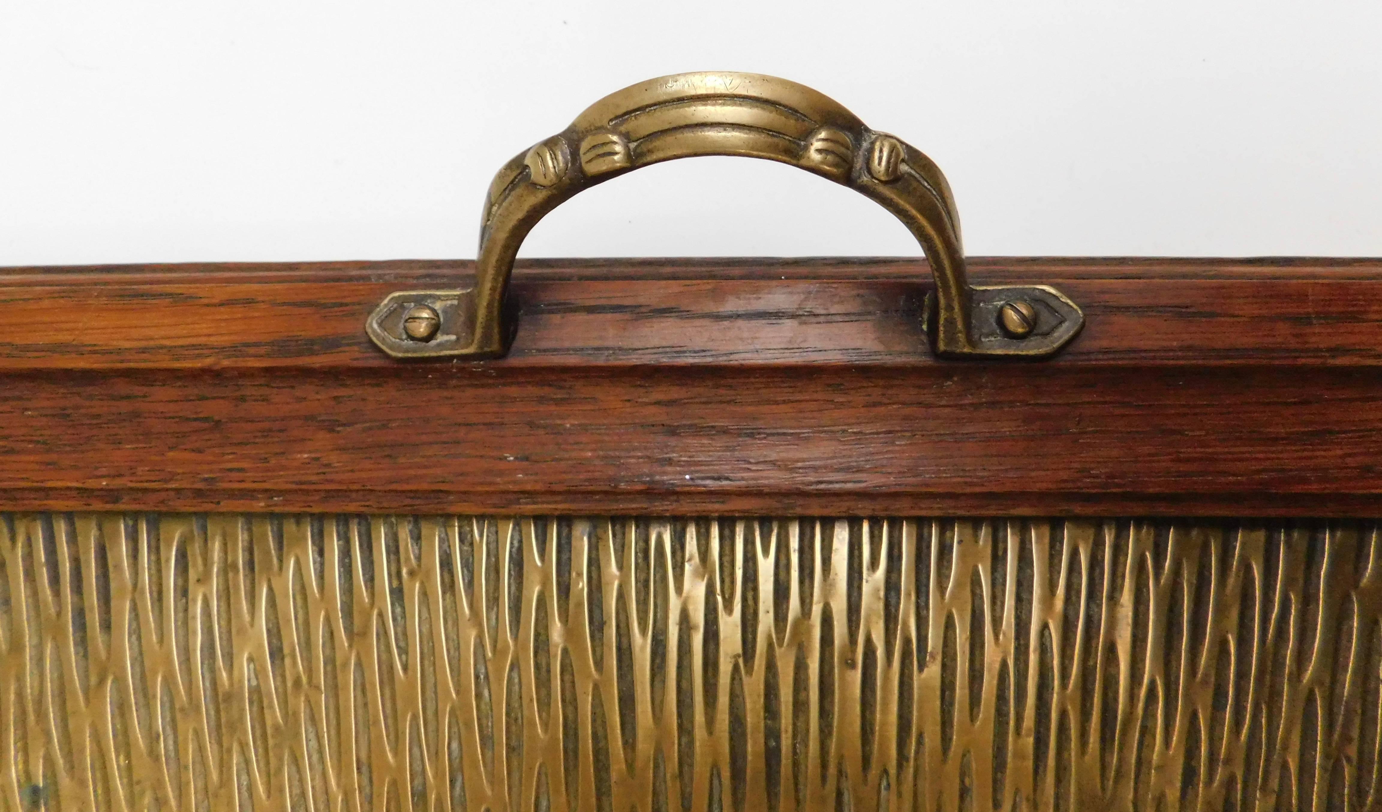 1920's Belgian Brass and Oak Art Deco Tray with Sunburst Design For Sale 4