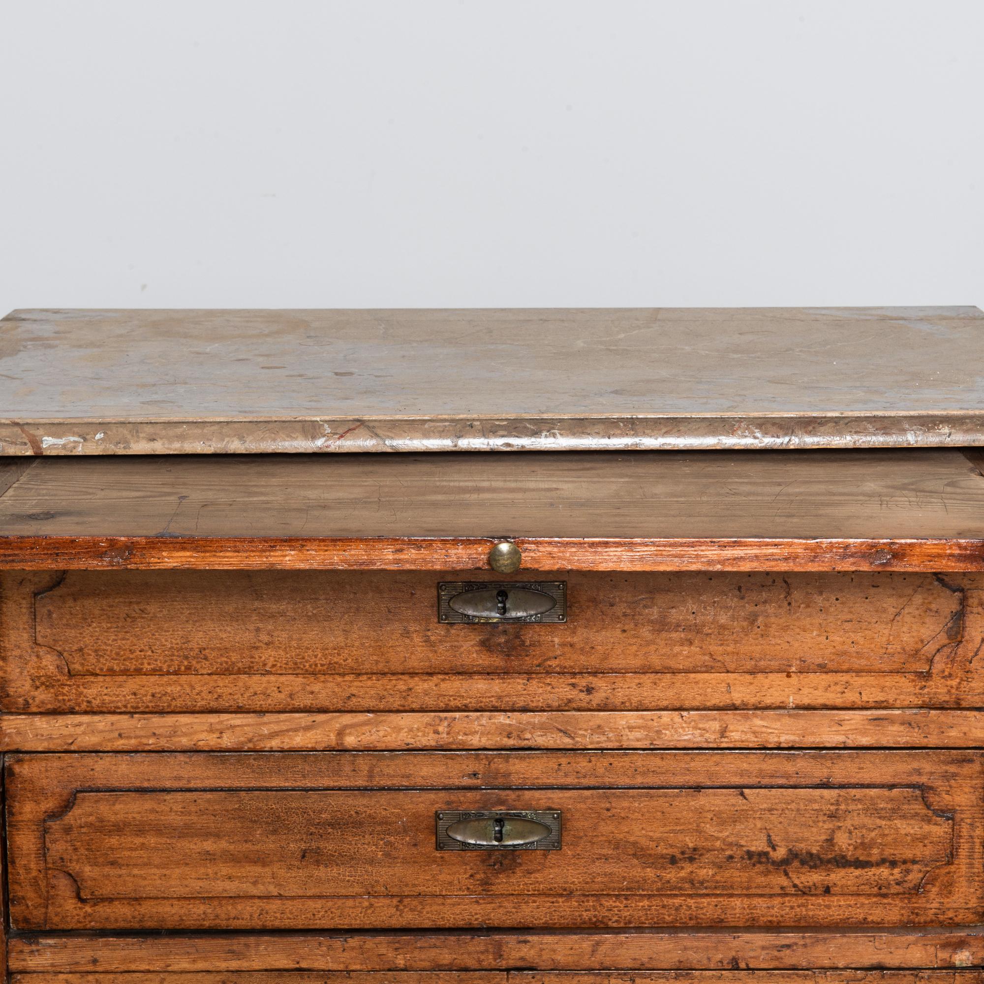 20th Century 1920s Belgian Chest of Drawers with Faux Marble Patinated Top