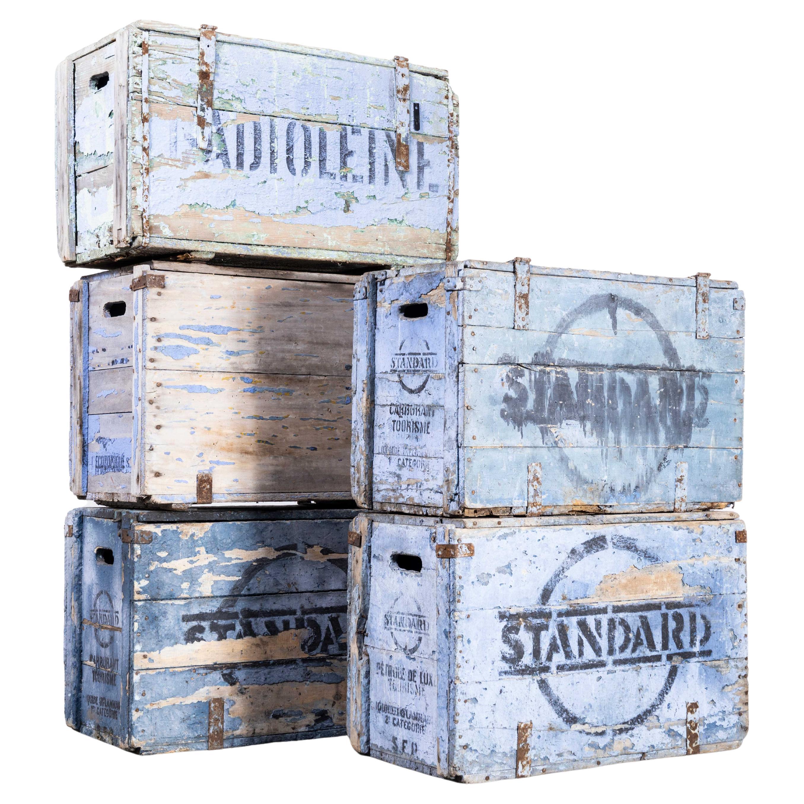 1920s Belgian Dusty Blue Hinged Crates For Sale