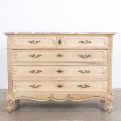 1920s Belgian Marble Bleached Oak Chest of Drawers